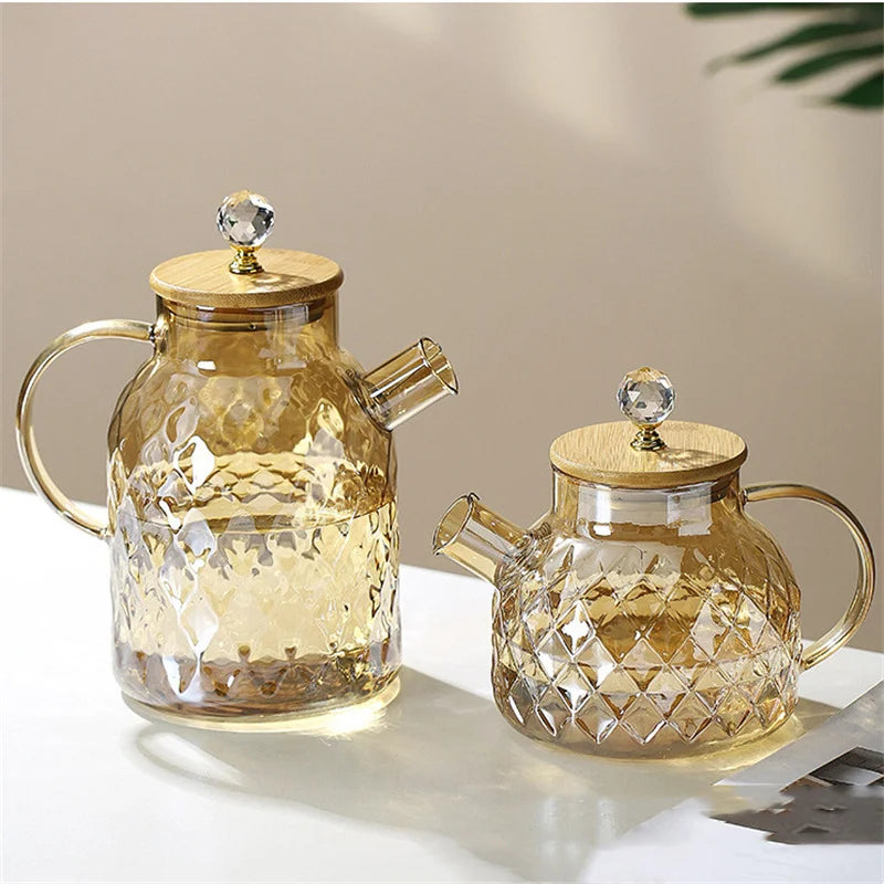 1.8L Transparent Borosilicate Glass Teapot Heat-Resistant Clear Tea Pot Flower Tea Set Puer Kettle Cup Office Home Tools