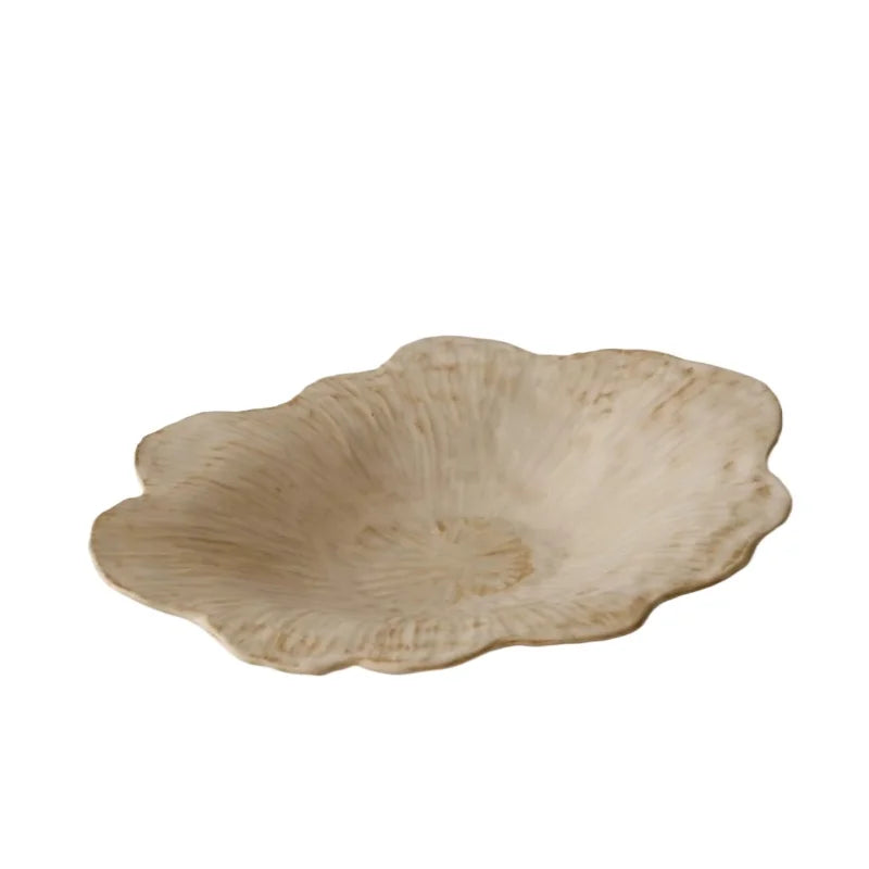 Rustic Ceramic Petal Plate Deep Salad Bowl for Home Use Versatile Pasta And Fruit Dish Creative Western Dining Plate