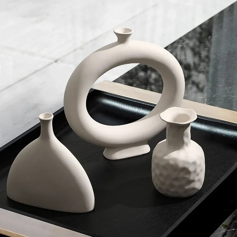 Nordic Polygon Circular Ceramic Vase Home Living Room TV Cabinet Desktop Homestay Art Decorations Dry Flower Arrangements Vase