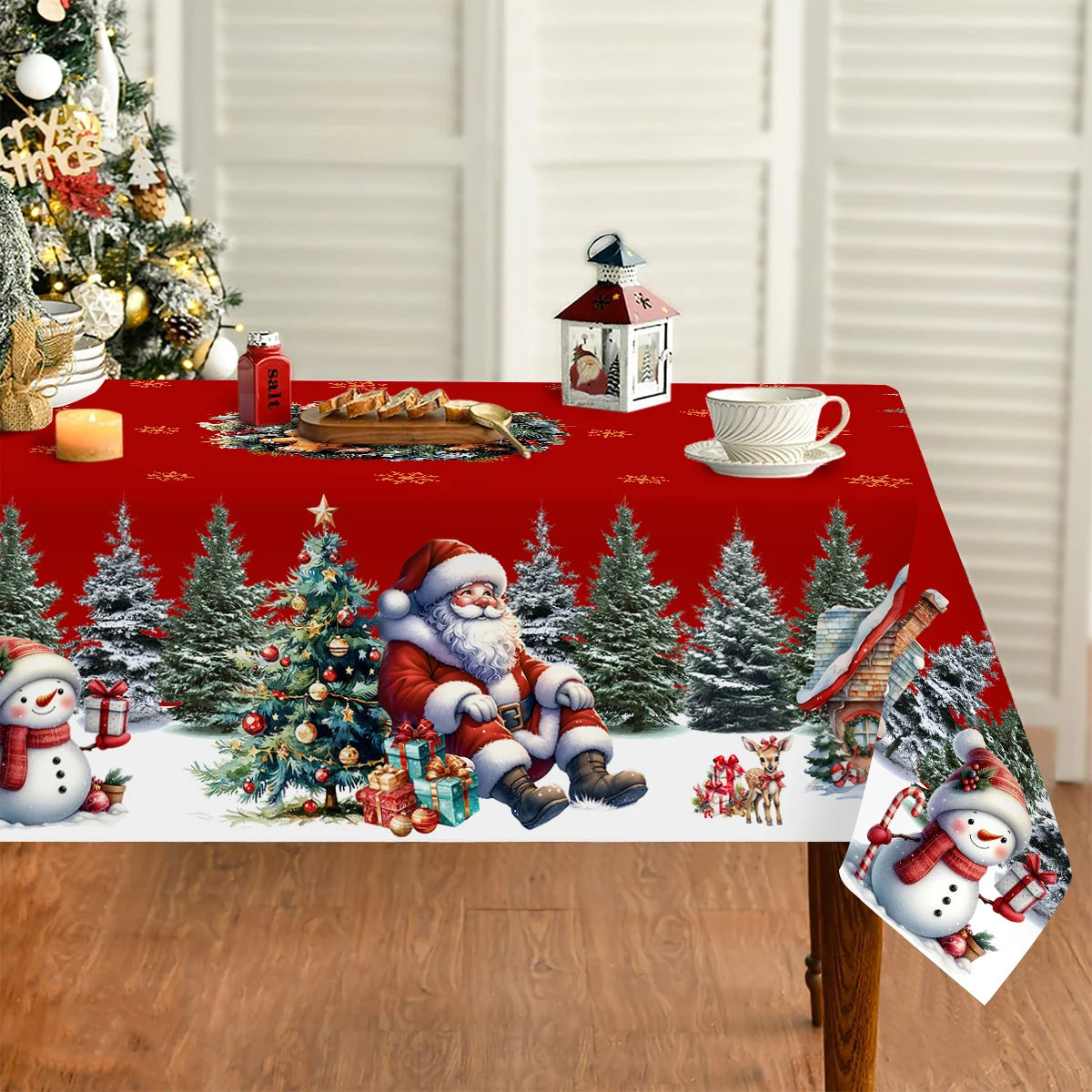 Christmas Tablecloth Santa Snowman Table Cover Christmas Party Table Decorations for Home 2025 Navidad Notal Noel Xmas Ornaments