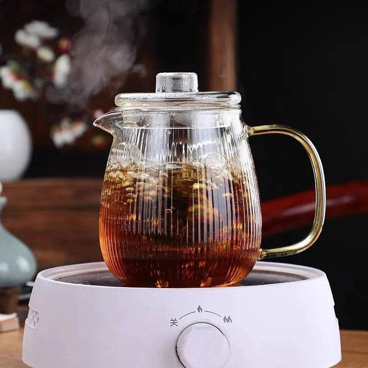 480/650ml Stripe Clear Glass Teapot With Tea Strainer Infuser Heat-resistant Kettle Kung Fu Flower Puer Oolong Pot Teaweare