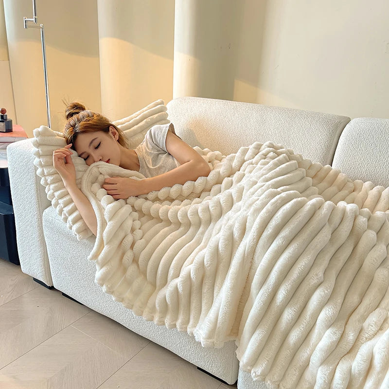 Spring Throw Blanket for Couch, Cozy Warm Plush Striped Blanket for Sofa Bedroom Living Room, All Season Use Festival Home Decor