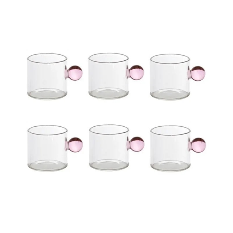 6PC Espresso Cups Small Tea Cup Set Heat Resistant Glass Teacups Bucket Table Decor 110ml Capacity