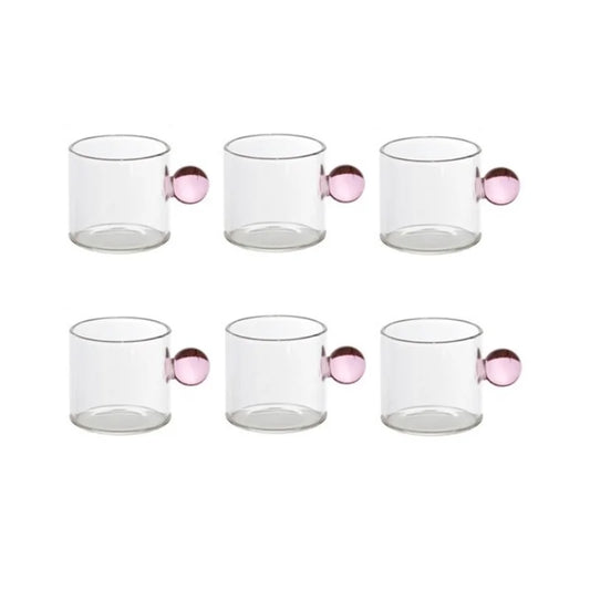 6PC Espresso Cups Small Tea Cup Set Heat Resistant Glass Teacups Bucket Table Decor 110ml Capacity