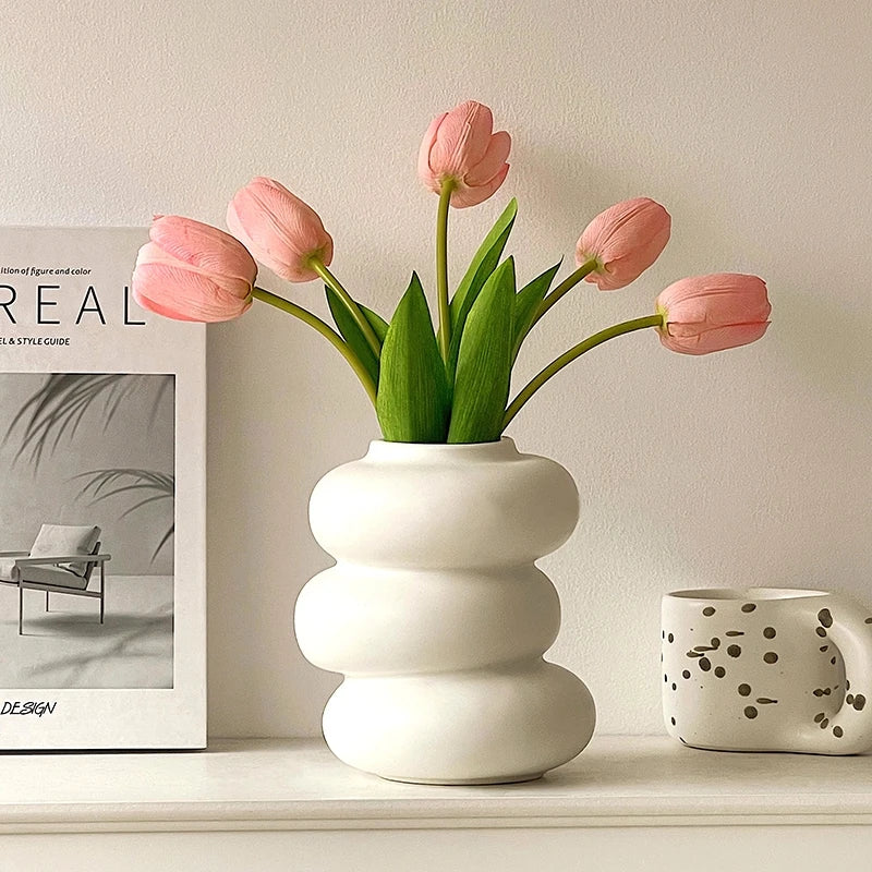 Nordic Vase Imitation Ceramic Flower Bottle Decorative Flowerpot Flower Arranging Ornament Plastic Home Plant Pot Wedding decor