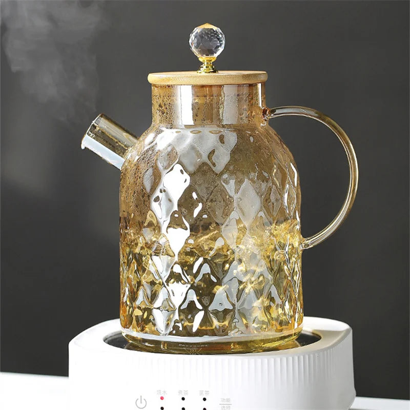 1.8L Transparent Borosilicate Glass Teapot Heat-Resistant Clear Tea Pot Flower Tea Set Puer Kettle Cup Office Home Tools