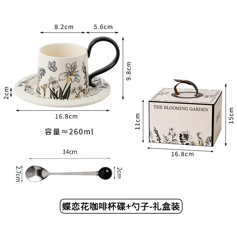 Mid Ancient Style Ceramic Coffee Cup and Plate Set One Cup and Plate Light Luxury and High-end Feel Mug Gift Cup