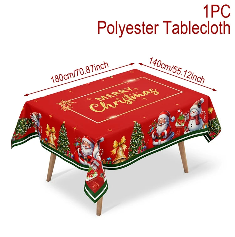Christmas Tablecloth Santa Snowman Table Cover Christmas Party Table Decorations for Home 2025 Navidad Notal Noel Xmas Ornaments