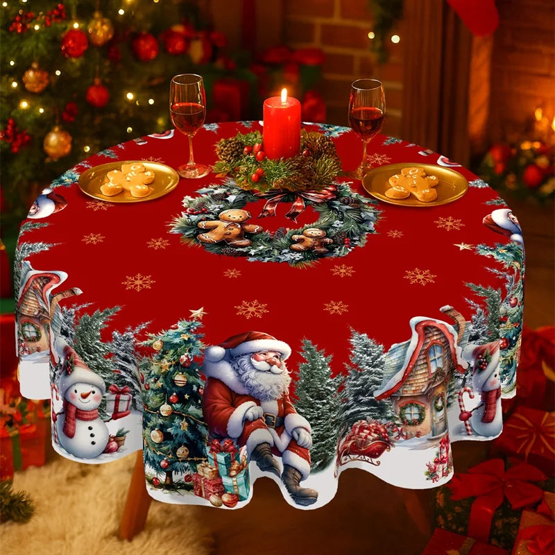 Christmas Tablecloth Santa Snowman Table Cover Christmas Party Table Decorations for Home 2025 Navidad Notal Noel Xmas Ornaments