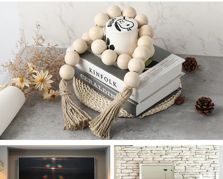 4cm Big Wood Bead Garland Tassel Room Wall Hanging Decor For Christmas Oversized Farmhouse Rustic Country Natural Bead Ornament