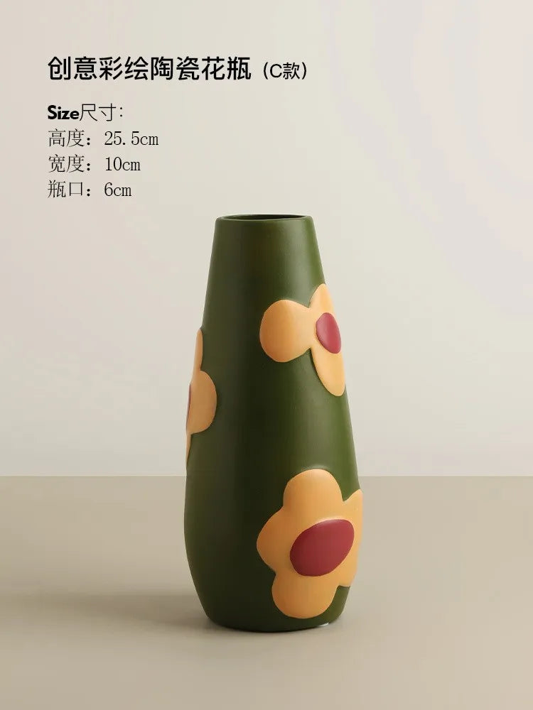 Nordic Morandi Painted Ceramic Vase Living Room Floral Arrangement Creative Home Modern Abstract Art Decoration