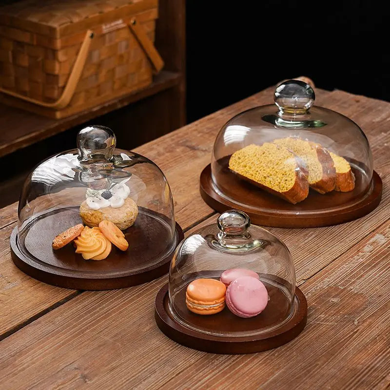 Cake Display Stand Fruit Plate with Cover Food Glass Cover Transparent Display Cake Plate Desserts Dish Cutlery Kitchen Utensils