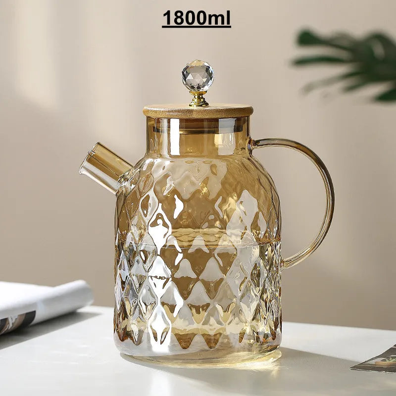 1.8L Transparent Borosilicate Glass Teapot Heat-Resistant Clear Tea Pot Flower Tea Set Puer Kettle Cup Office Home Tools