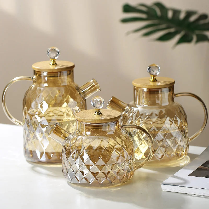 1.8L Transparent Borosilicate Glass Teapot Heat-Resistant Clear Tea Pot Flower Tea Set Puer Kettle Cup Office Home Tools