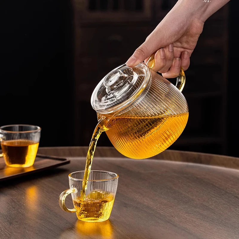 480/650ml Stripe Clear Glass Teapot With Tea Strainer Infuser Heat-resistant Kettle Kung Fu Flower Puer Oolong Pot Teaweare