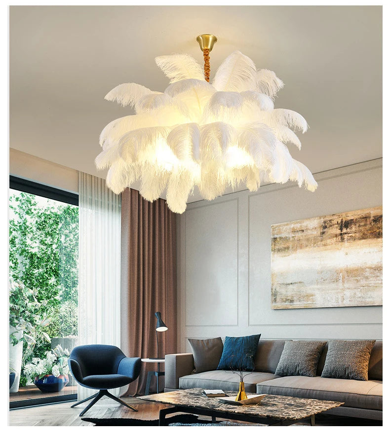 Nordic Ostrich Feather Lamp Led Pendant Lights Living Room Girl's Room Bedroom Indoor Lighting Chandelier Hanging Light Fixture