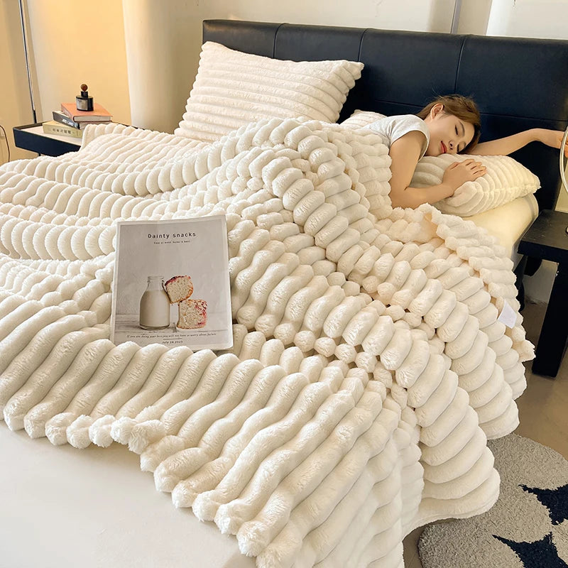 Spring Throw Blanket for Couch, Cozy Warm Plush Striped Blanket for Sofa Bedroom Living Room, All Season Use Festival Home Decor
