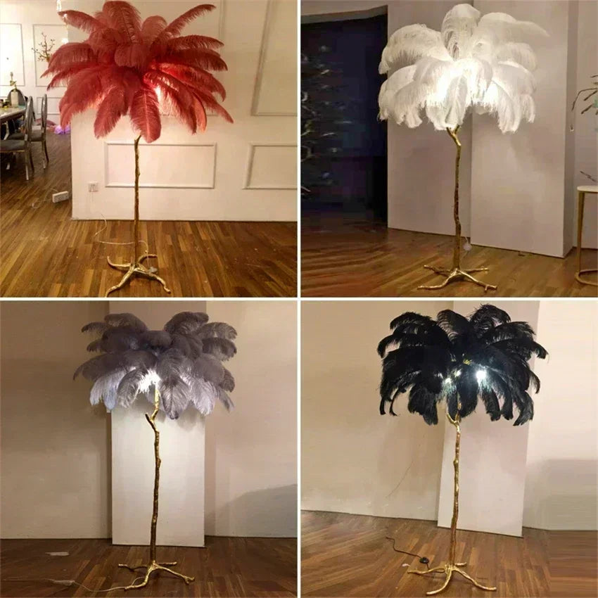 Nordic Ostrich Feather Floor Lamp Living Room Sofa Background Wall Floor Standing Lamp Home Decor Bedroom Bedside Table Lighting