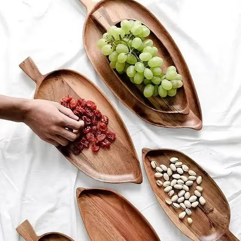 Fruits Dining Plate Japanese Style High Aesthetic Wooden Leaf Shaped Afternoon Tea Snack Tray  Western Food Sushi Tray Dessert