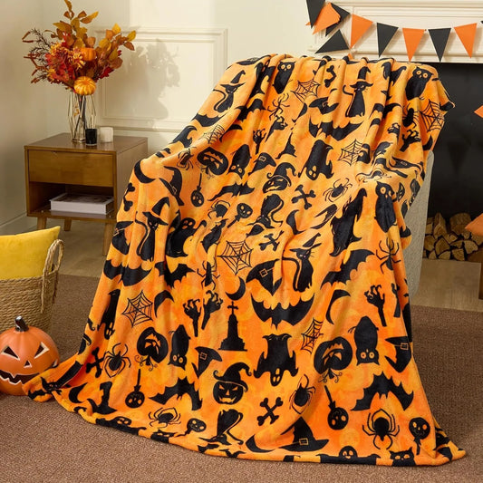 1PC Halloween Throw Blanket Black Bat Pumpkin Ghost Skull Thin Blanket Gifts for Decor Couch Bed Car Home Camping all season use