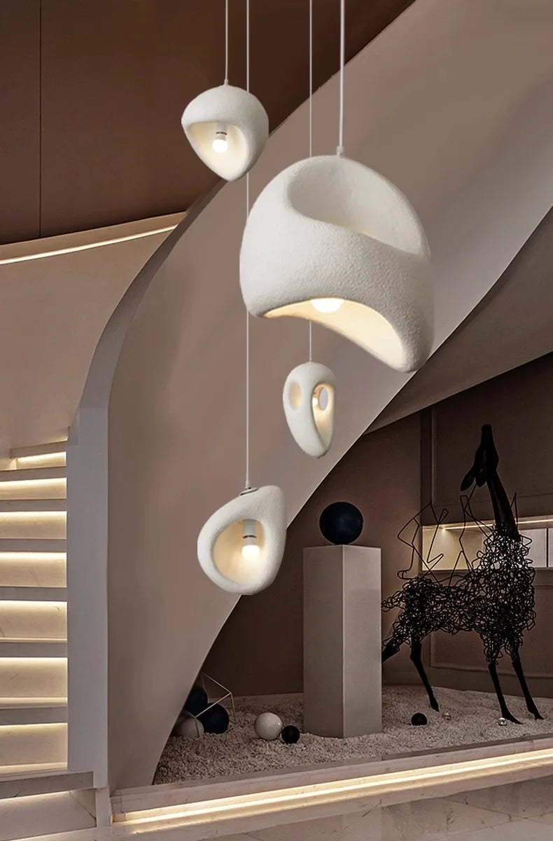Nordic Villa Stairs Wabi Sabi E27 Led Pendant Lights Loft Bar Pendant Chandelier Lighting Irregular Lustre Hanging Lamp Fixtures