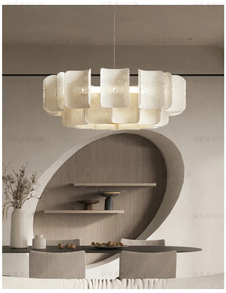 Nordic Lamp Wabi Sabi Tiered Chandelier Minimalist Acrylic White Dining Room Lobby Kitchen Island Hanging Light Home Decor LED