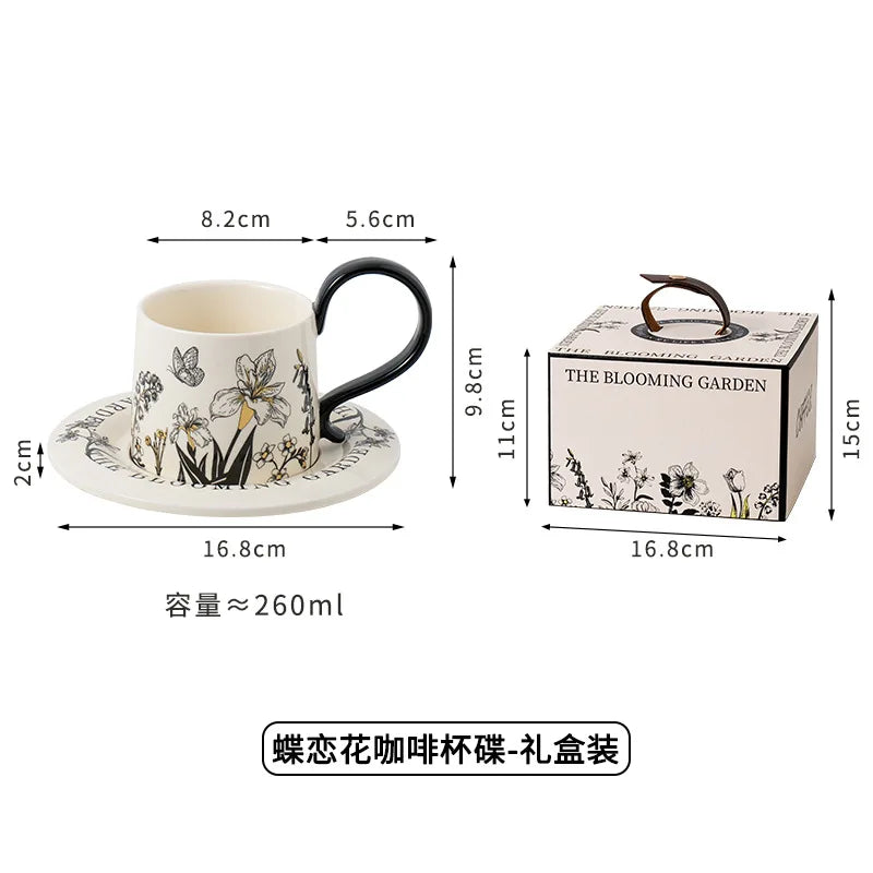 Mid Ancient Style Ceramic Coffee Cup and Plate Set One Cup and Plate Light Luxury and High-end Feel Mug Gift Cup