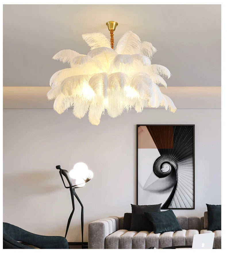 Nordic Ostrich Feather Lamp Led Pendant Lights Living Room Girl's Room Bedroom Indoor Lighting Chandelier Hanging Light Fixture