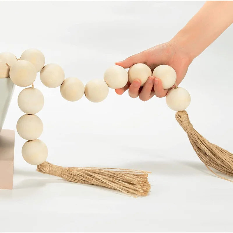 4cm Big Wood Bead Garland Tassel Room Wall Hanging Decor For Christmas Oversized Farmhouse Rustic Country Natural Bead Ornament