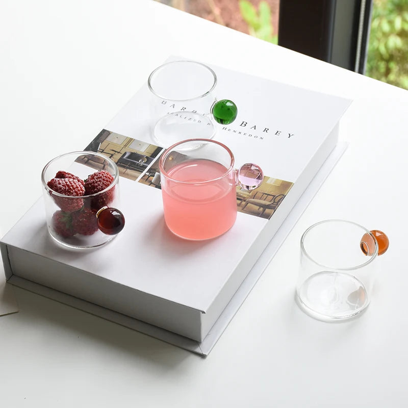 6PC Espresso Cups Small Tea Cup Set Heat Resistant Glass Teacups Bucket Table Decor 110ml Capacity