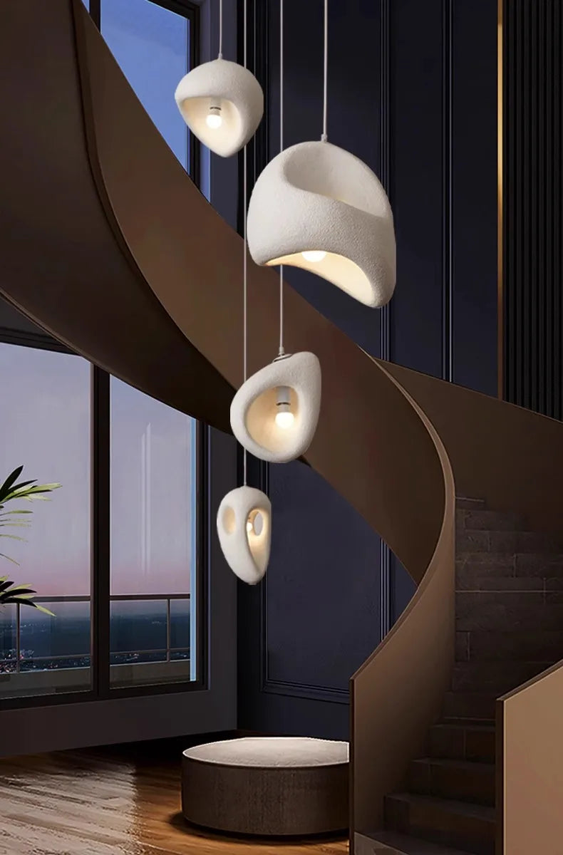 Nordic Villa Stairs Wabi Sabi E27 Led Pendant Lights Loft Bar Pendant Chandelier Lighting Irregular Lustre Hanging Lamp Fixtures