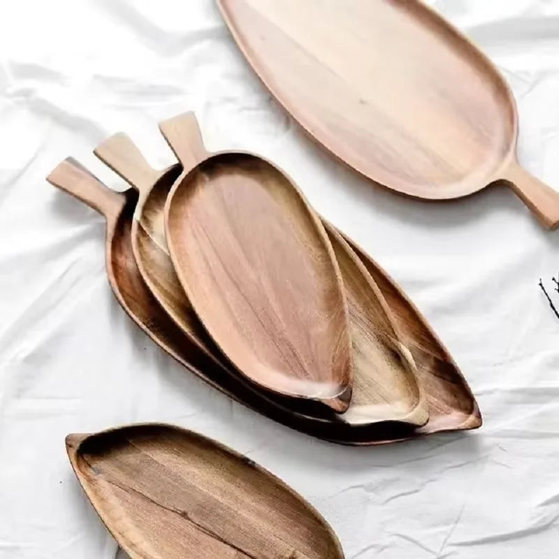 Fruits Dining Plate Japanese Style High Aesthetic Wooden Leaf Shaped Afternoon Tea Snack Tray  Western Food Sushi Tray Dessert