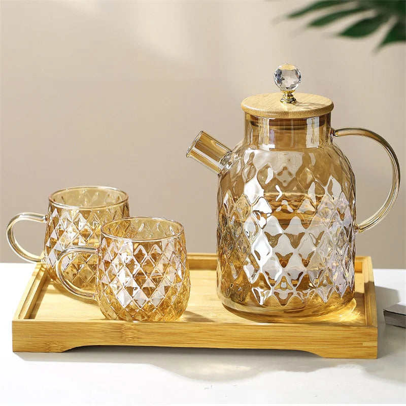 1.8L Transparent Borosilicate Glass Teapot Heat-Resistant Clear Tea Pot Flower Tea Set Puer Kettle Cup Office Home Tools