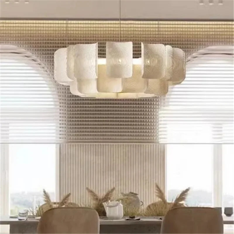 Nordic Lamp Wabi Sabi Tiered Chandelier Minimalist Acrylic White Dining Room Lobby Kitchen Island Hanging Light Home Decor LED