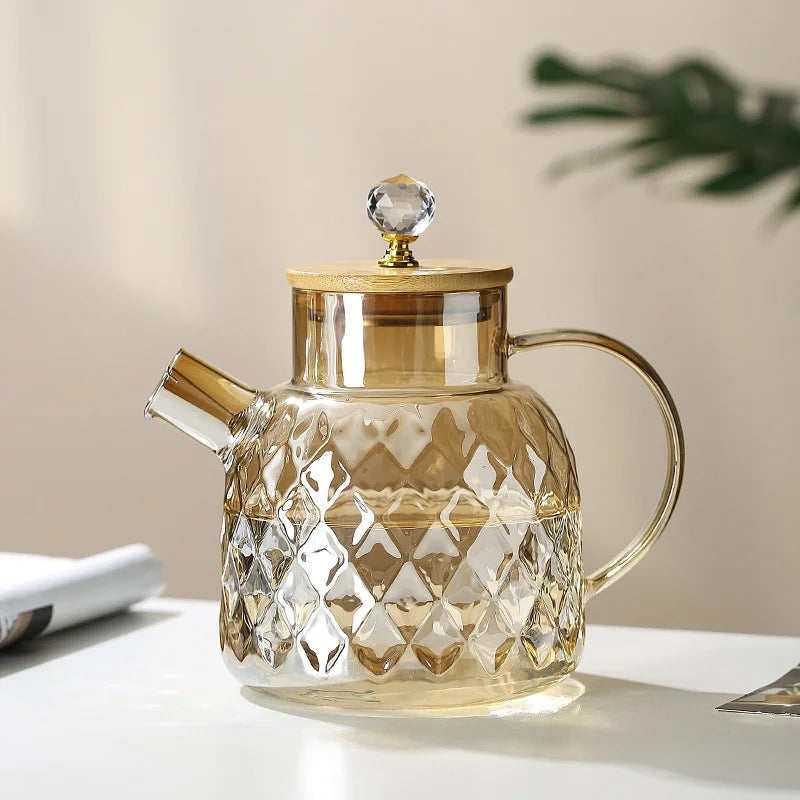 1.8L Transparent Borosilicate Glass Teapot Heat-Resistant Clear Tea Pot Flower Tea Set Puer Kettle Cup Office Home Tools