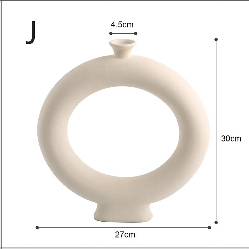 Nordic Polygon Circular Ceramic Vase Home Living Room TV Cabinet Desktop Homestay Art Decorations Dry Flower Arrangements Vase