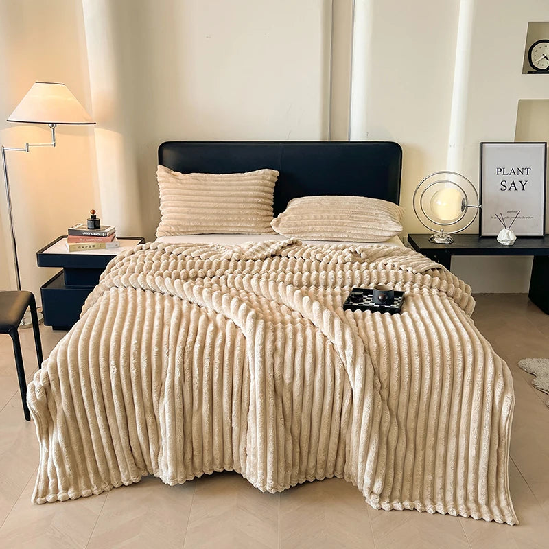 Spring Throw Blanket for Couch, Cozy Warm Plush Striped Blanket for Sofa Bedroom Living Room, All Season Use Festival Home Decor