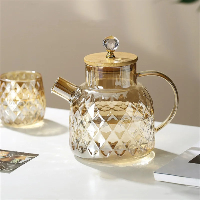1.8L Transparent Borosilicate Glass Teapot Heat-Resistant Clear Tea Pot Flower Tea Set Puer Kettle Cup Office Home Tools