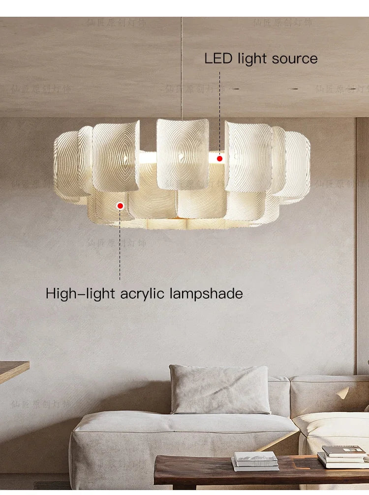 Nordic Lamp Wabi Sabi Tiered Chandelier Minimalist Acrylic White Dining Room Lobby Kitchen Island Hanging Light Home Decor LED