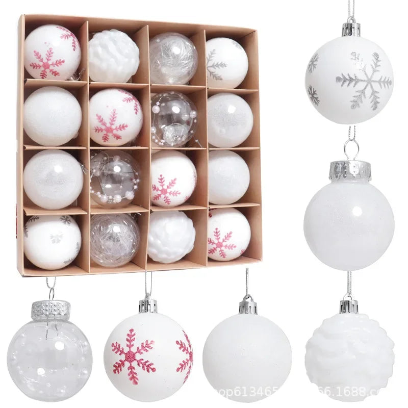 16pcs Christmas Ball Decoration 6cm Pink White Red Baubles Christmas Tree Hanging Pendant For 2025 Home Navidad Noel Xmas Party
