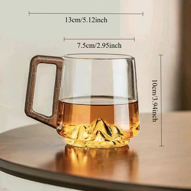 Guanshan Glass Single-layer Side Wooden Handle Drinking Cups Household Large-capacity Milk Tea Juice Single-layer Cup
