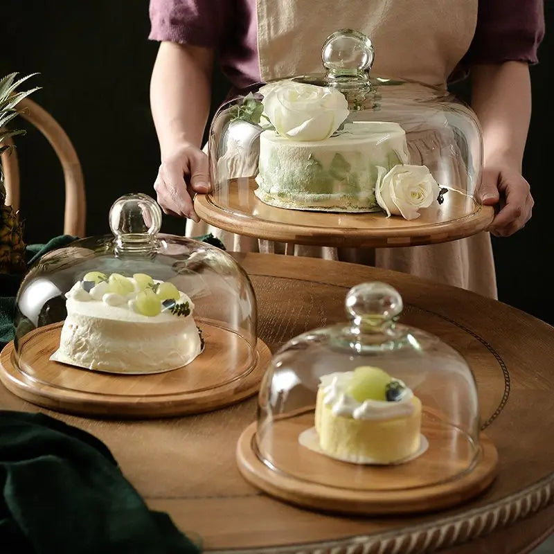Cake Display Stand Fruit Plate with Cover Food Glass Cover Transparent Display Cake Plate Desserts Dish Cutlery Kitchen Utensils