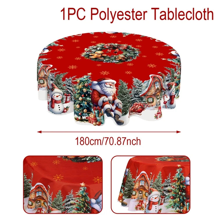 Christmas Tablecloth Santa Snowman Table Cover Christmas Party Table Decorations for Home 2025 Navidad Notal Noel Xmas Ornaments