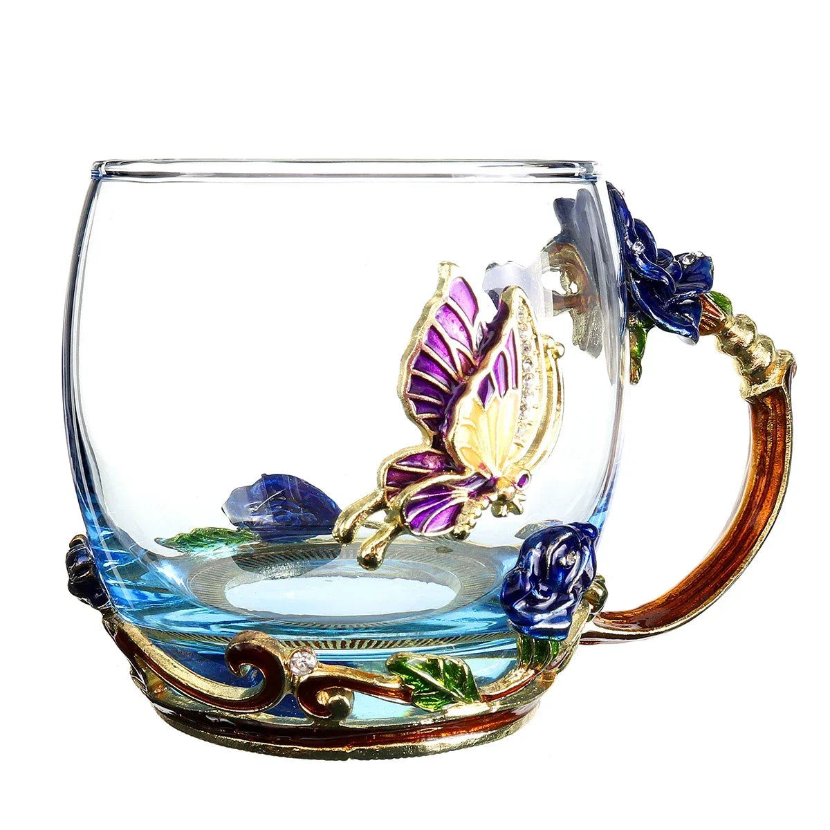 LMHBJY Beauty And Novelty Enamel Coffee Cup Mug Flower Tea Glass Cups Hot and Cold Drinks Tea Cup Spoon Set Perfect Wedding Gift