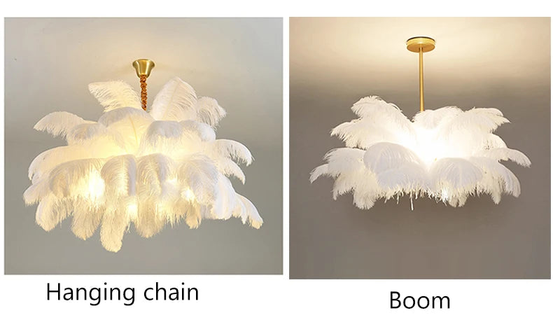 Nordic Ostrich Feather Lamp Led Pendant Lights Living Room Girl's Room Bedroom Indoor Lighting Chandelier Hanging Light Fixture