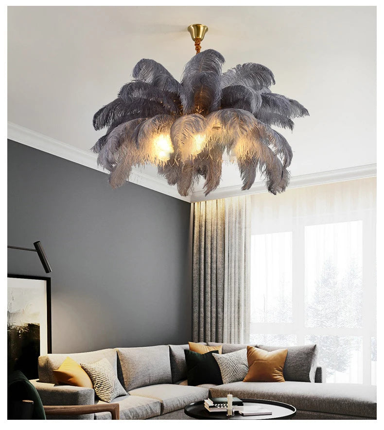 Nordic Ostrich Feather Lamp Led Pendant Lights Living Room Girl's Room Bedroom Indoor Lighting Chandelier Hanging Light Fixture