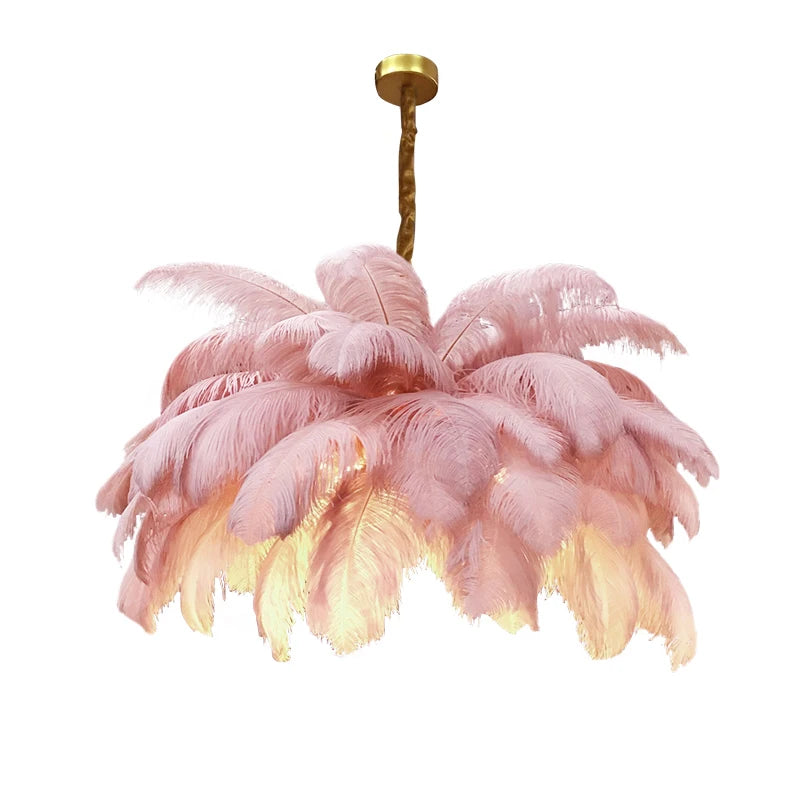 Nordic Ostrich Feather Lamp Led Pendant Lights Living Room Girl's Room Bedroom Indoor Lighting Chandelier Hanging Light Fixture