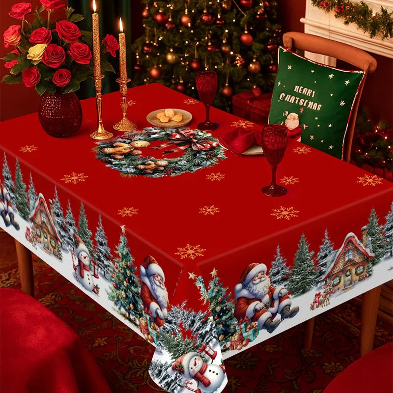 Christmas Tablecloth Santa Snowman Table Cover Christmas Party Table Decorations for Home 2025 Navidad Notal Noel Xmas Ornaments