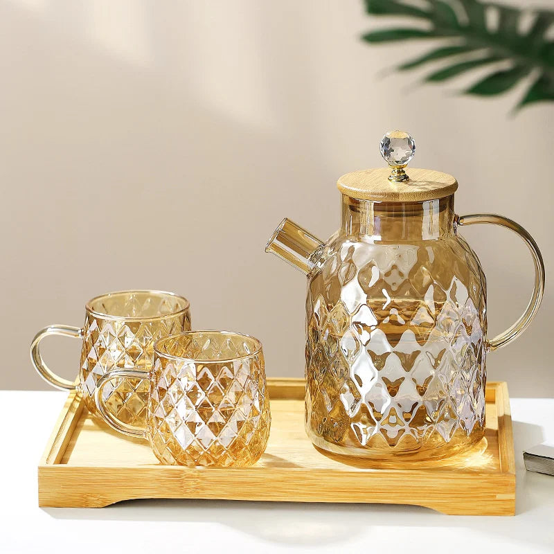 1.8L Transparent Borosilicate Glass Teapot Heat-Resistant Clear Tea Pot Flower Tea Set Puer Kettle Cup Office Home Tools