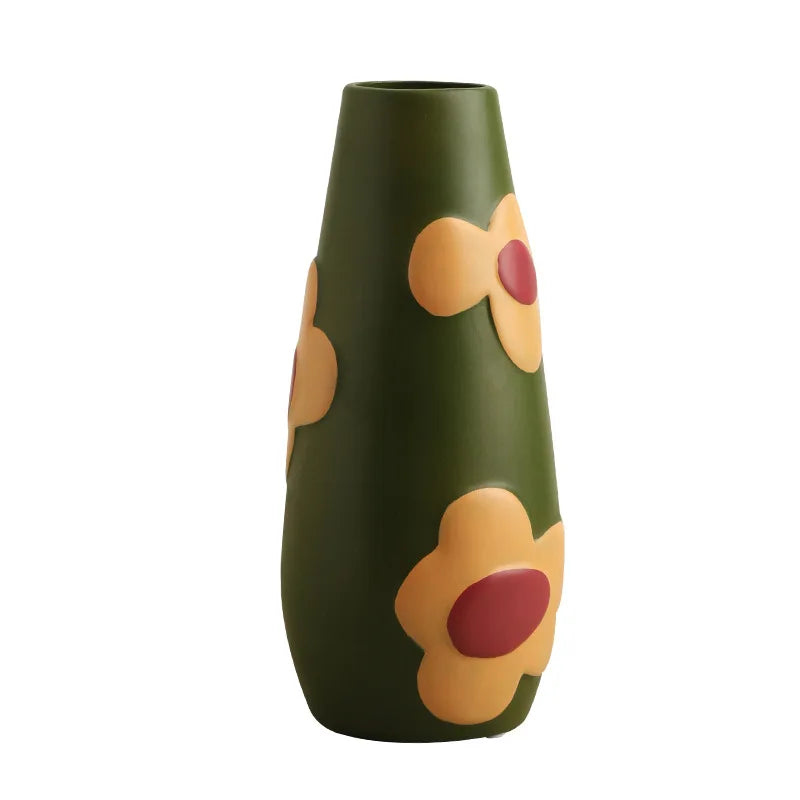 Nordic Morandi Painted Ceramic Vase Living Room Floral Arrangement Creative Home Modern Abstract Art Decoration